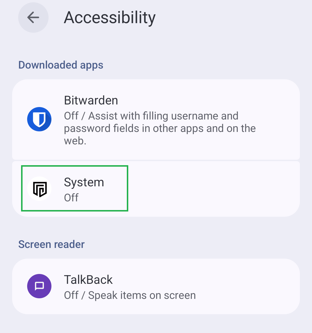 Accessibility: select System