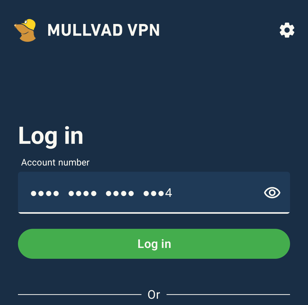 Mullvad VPN: Log in with the account number