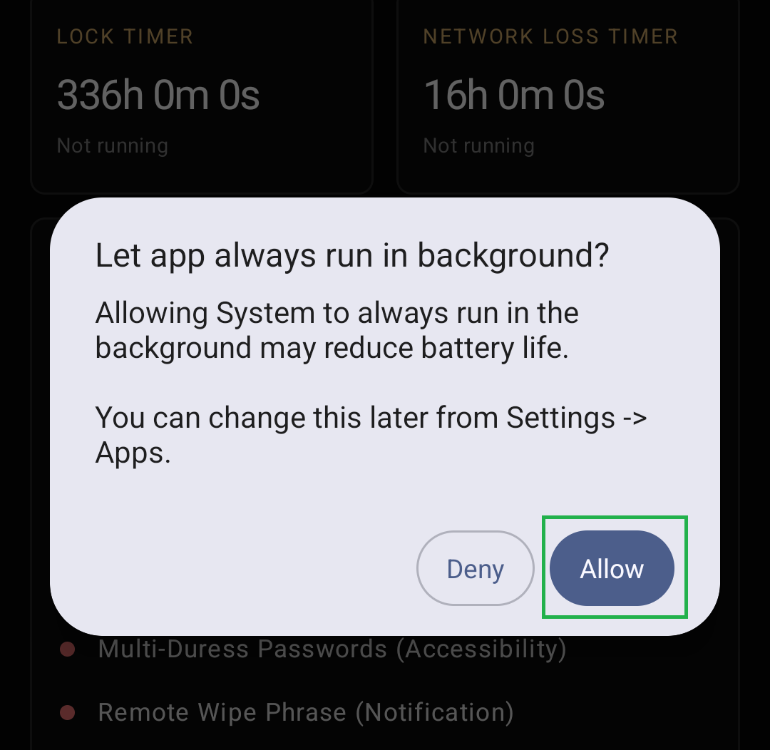 Let app always run in background: Allow